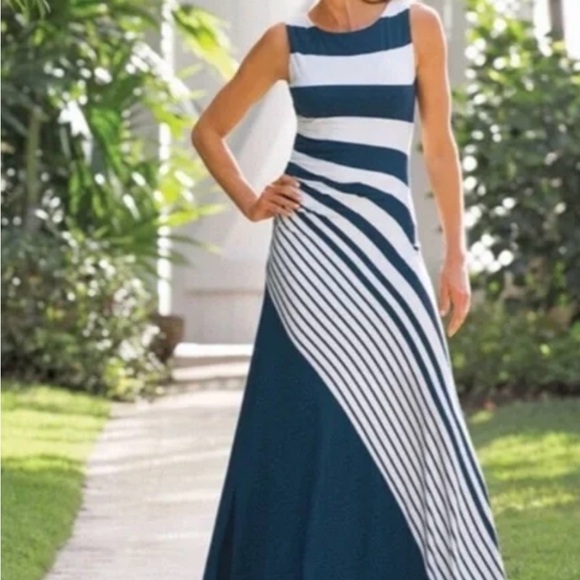 Soft Surroundings Vela Infinity Dress Blue & White Stripe Size Large - Picture 2 of 7